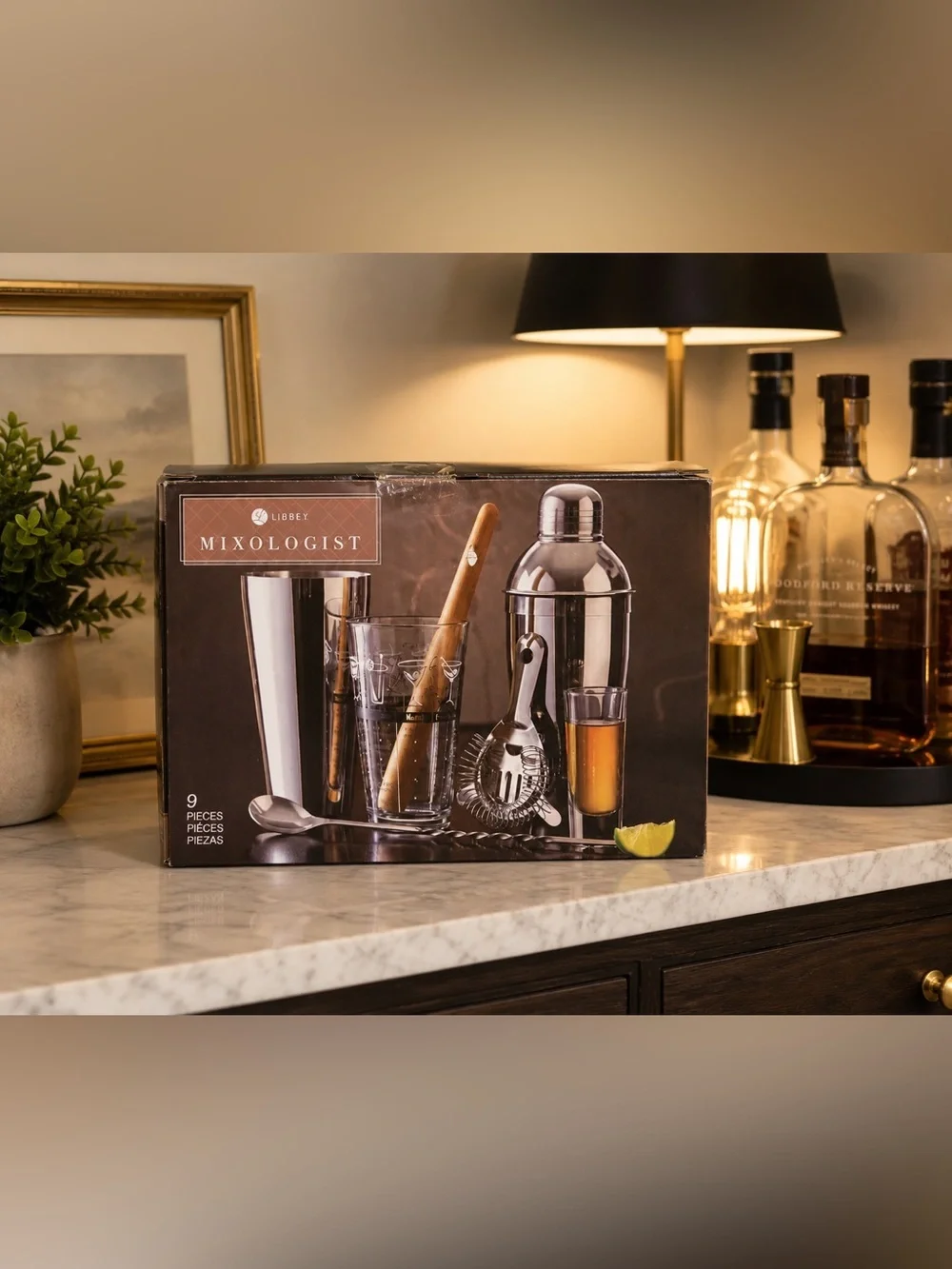 New Libbey Mixologist 9-Pc Cocktail Set Barware Kit Stainless Steel Shaker Set